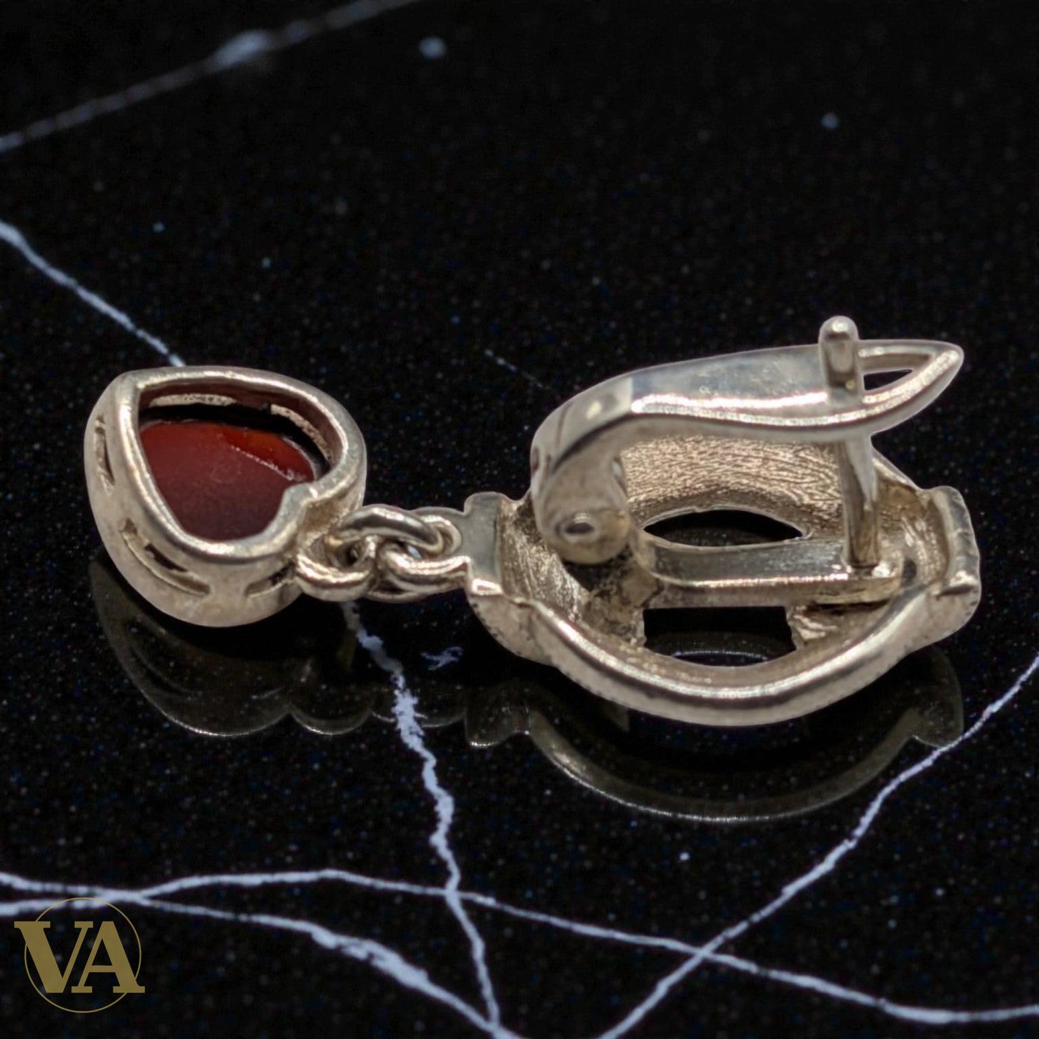 Boucles d'Oreilles Argent 925 Cornaline et Marcassite