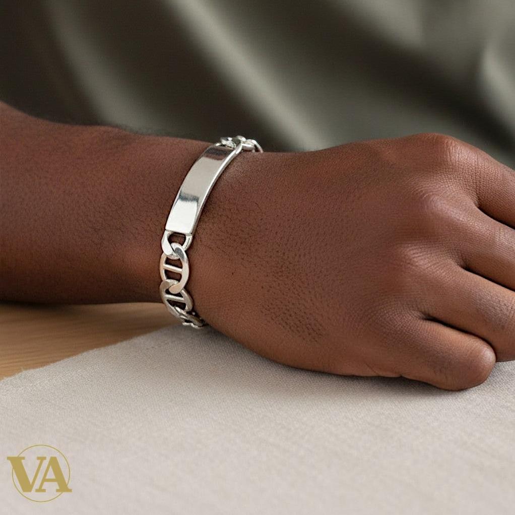 Bracelet Homme Argent 925 – Plaque Lisse & Maille Large