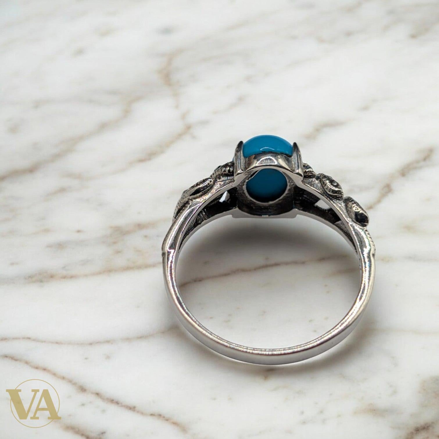 Bague femme turquoise & marcassite en argent 925
