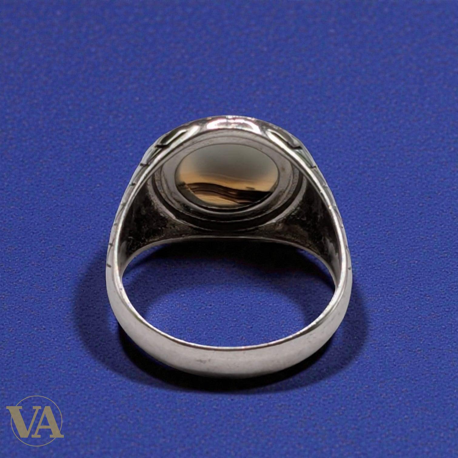 Bague Homme Argent 925 Agate Dendritique – Motif Quadrillé Ottoman | Bijoux Vindicta