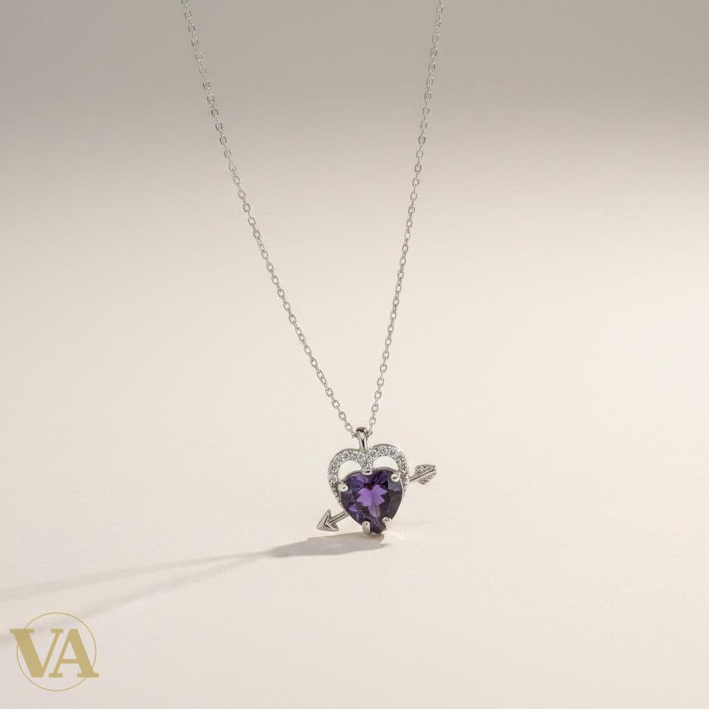 Collier Femme Argent 925 Améthyste Violette – Cœur Flèche Pavé-Vindicta : Bijoux Argent 925 Massif, Luxe et Héritage