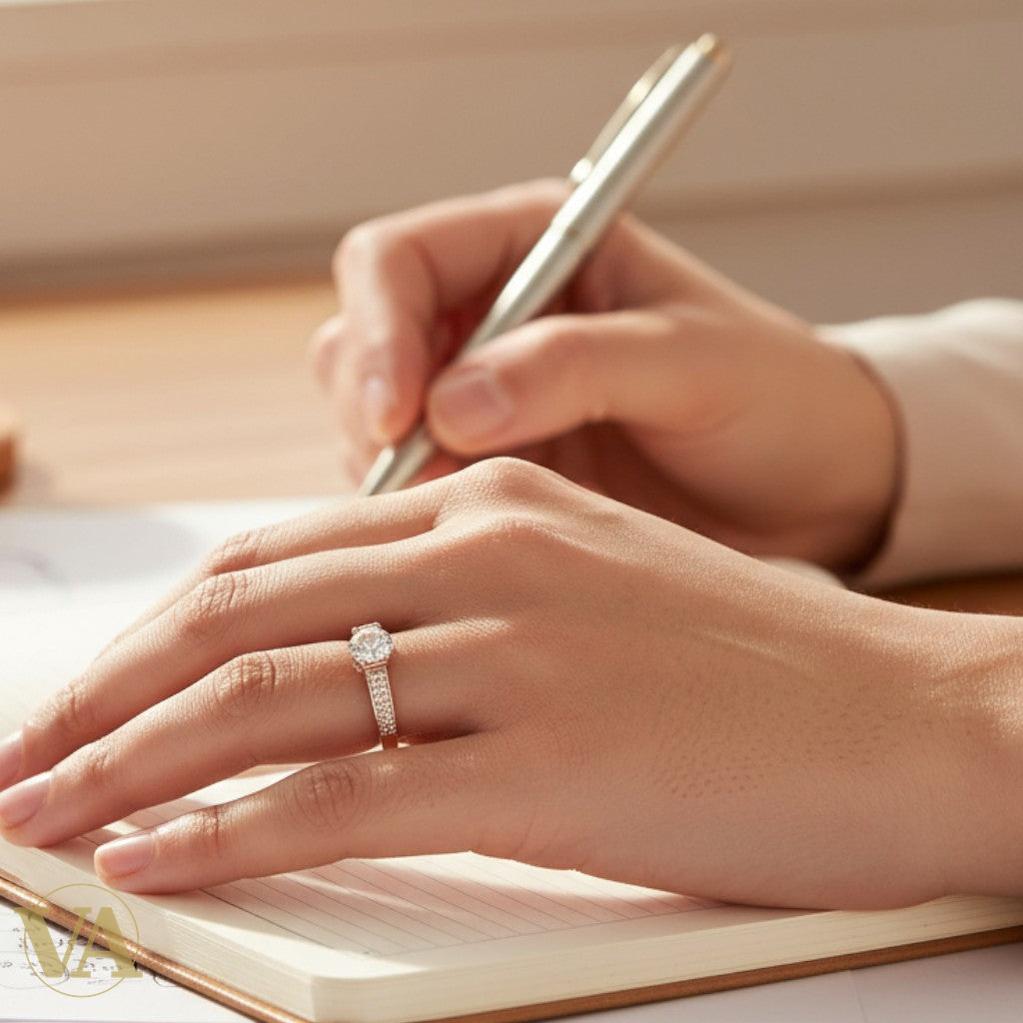 Bague Femme Argent 925 Plaqué Or Rose – Solitaire Zirconium Élégant