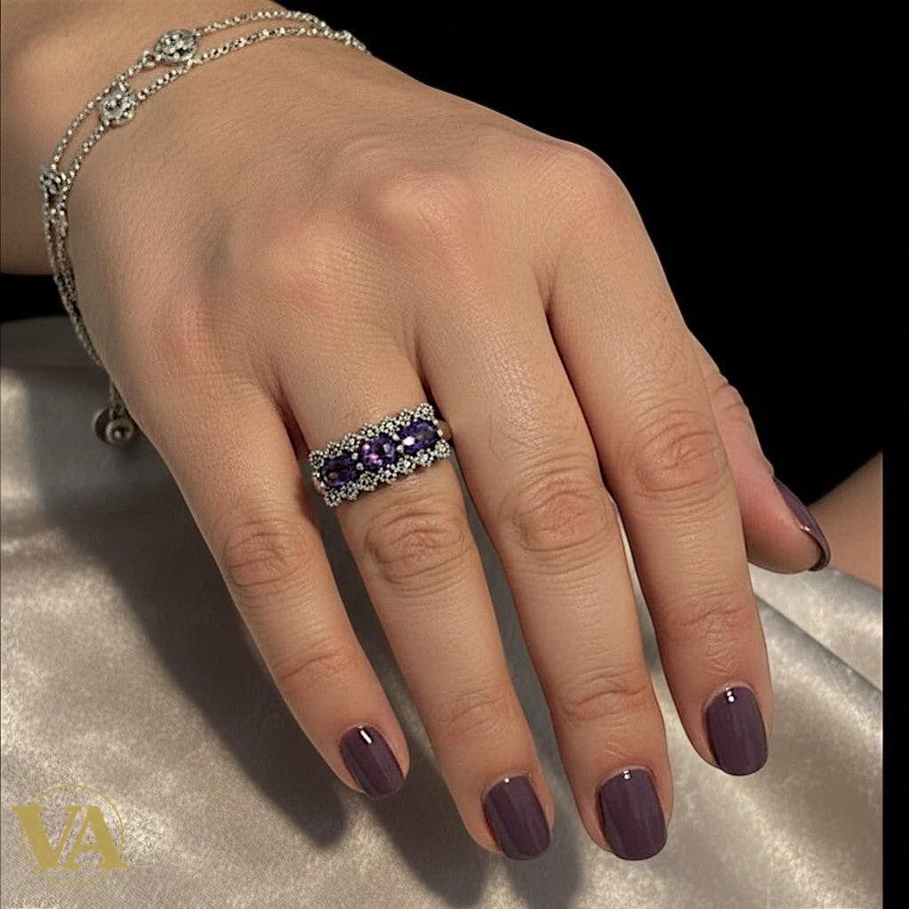 Bague femme Argent 925 Améthystes & Marcassites – Style Vintage Chic