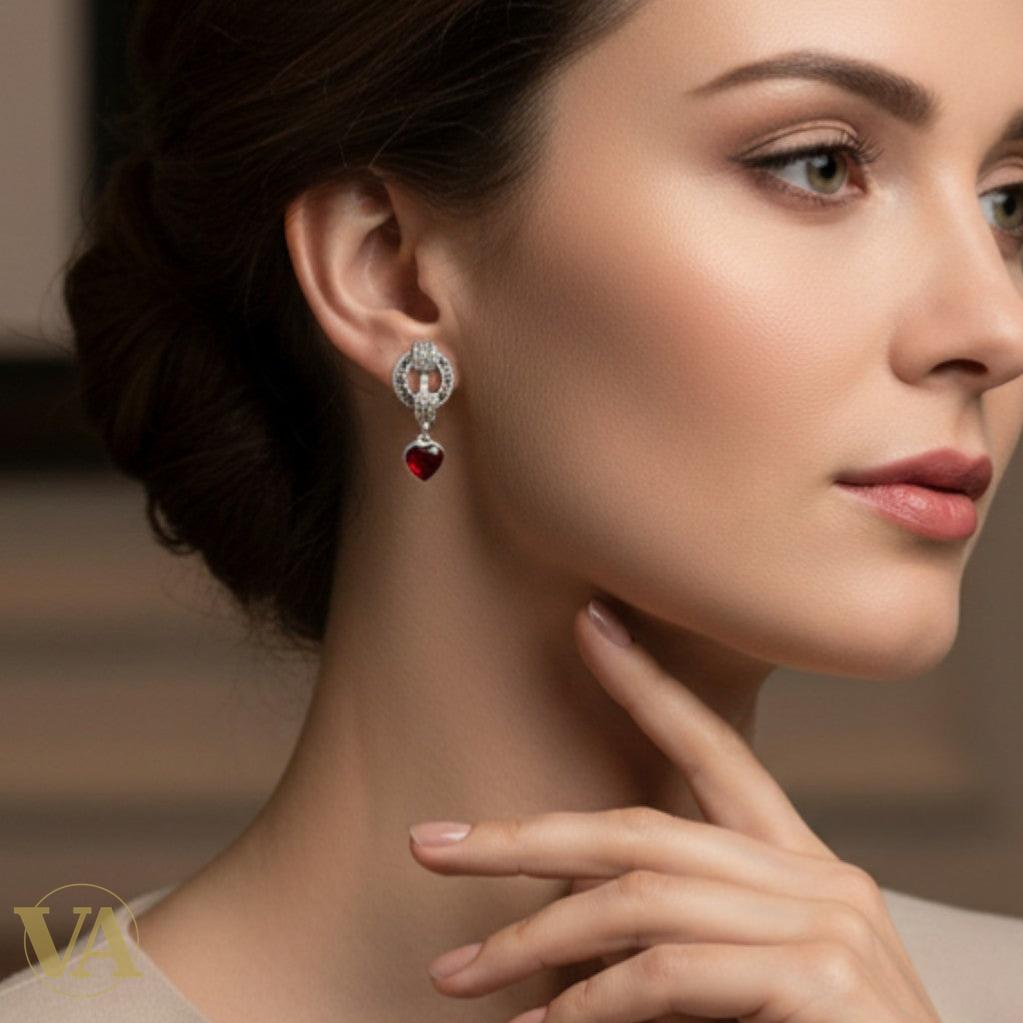 Boucles d'Oreilles Argent 925 Cornaline et Marcassite