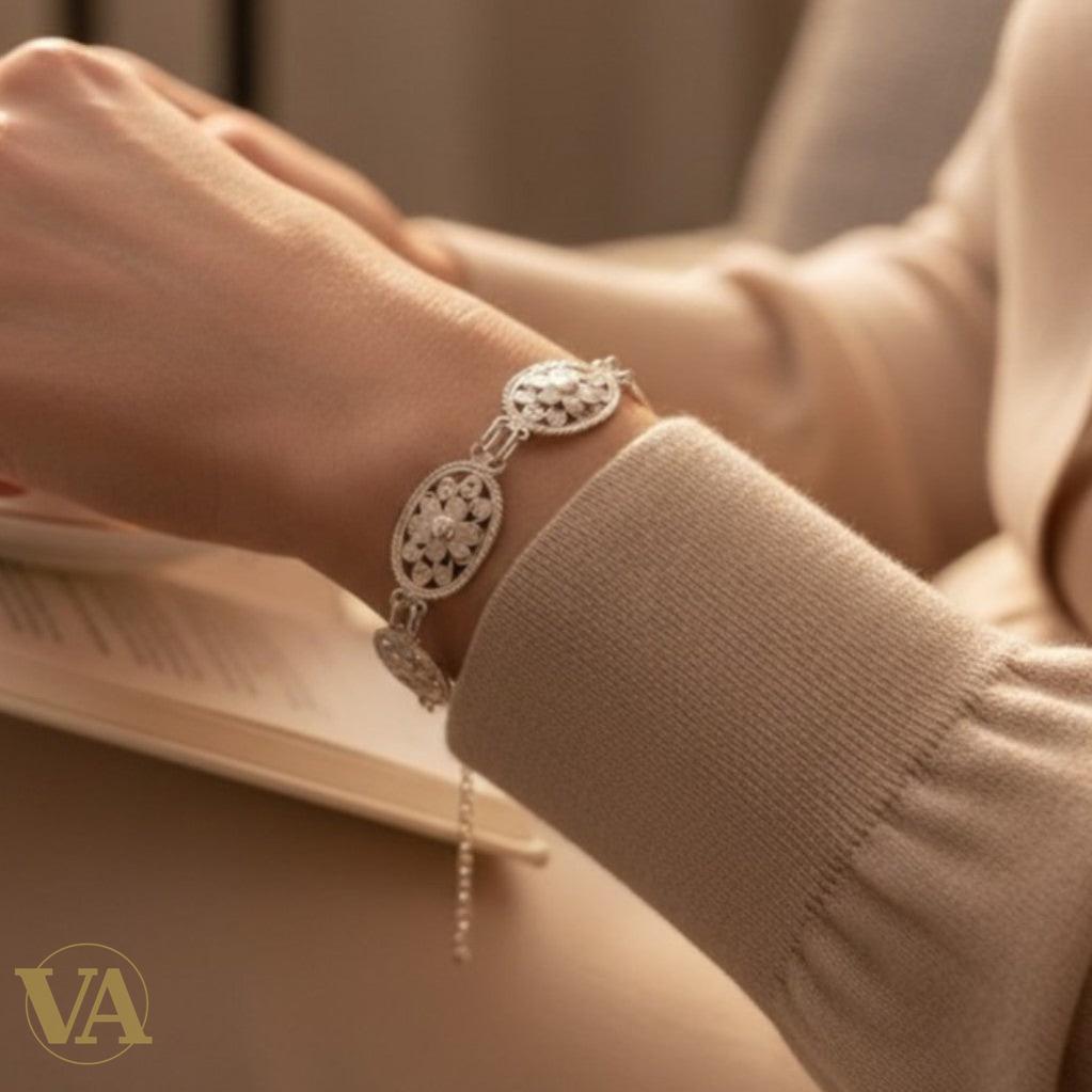 Bracelet Femme Argent 925 Massif – Fleurs Filigranes