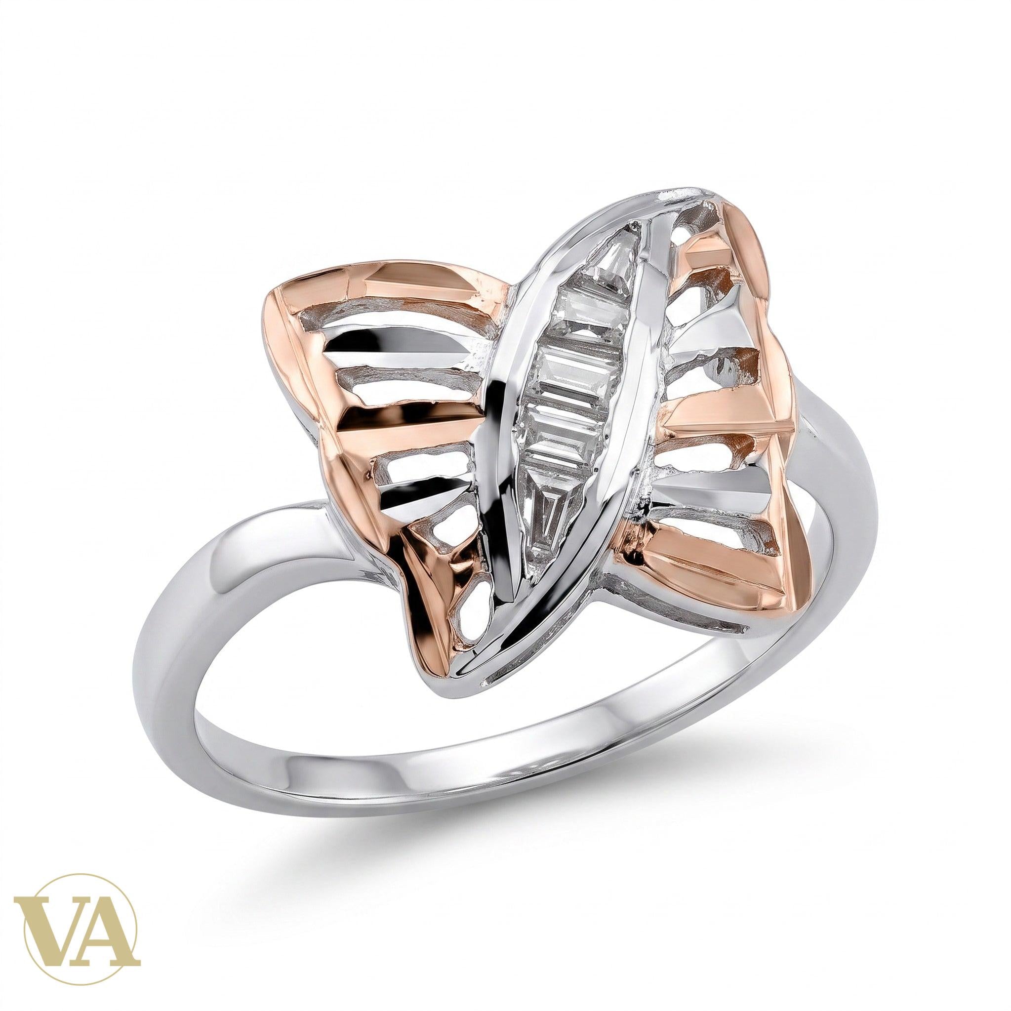 Bague Femme Argent 925 Papillon Bicolore Ajouré Zircons - Argent 925 - Vindicta