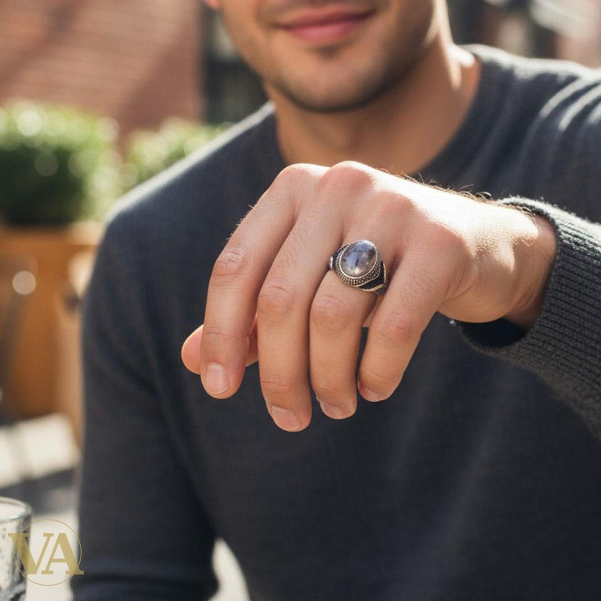 Bague homme argent 925 et agate dendritique - Argent 925 - Vindicta
