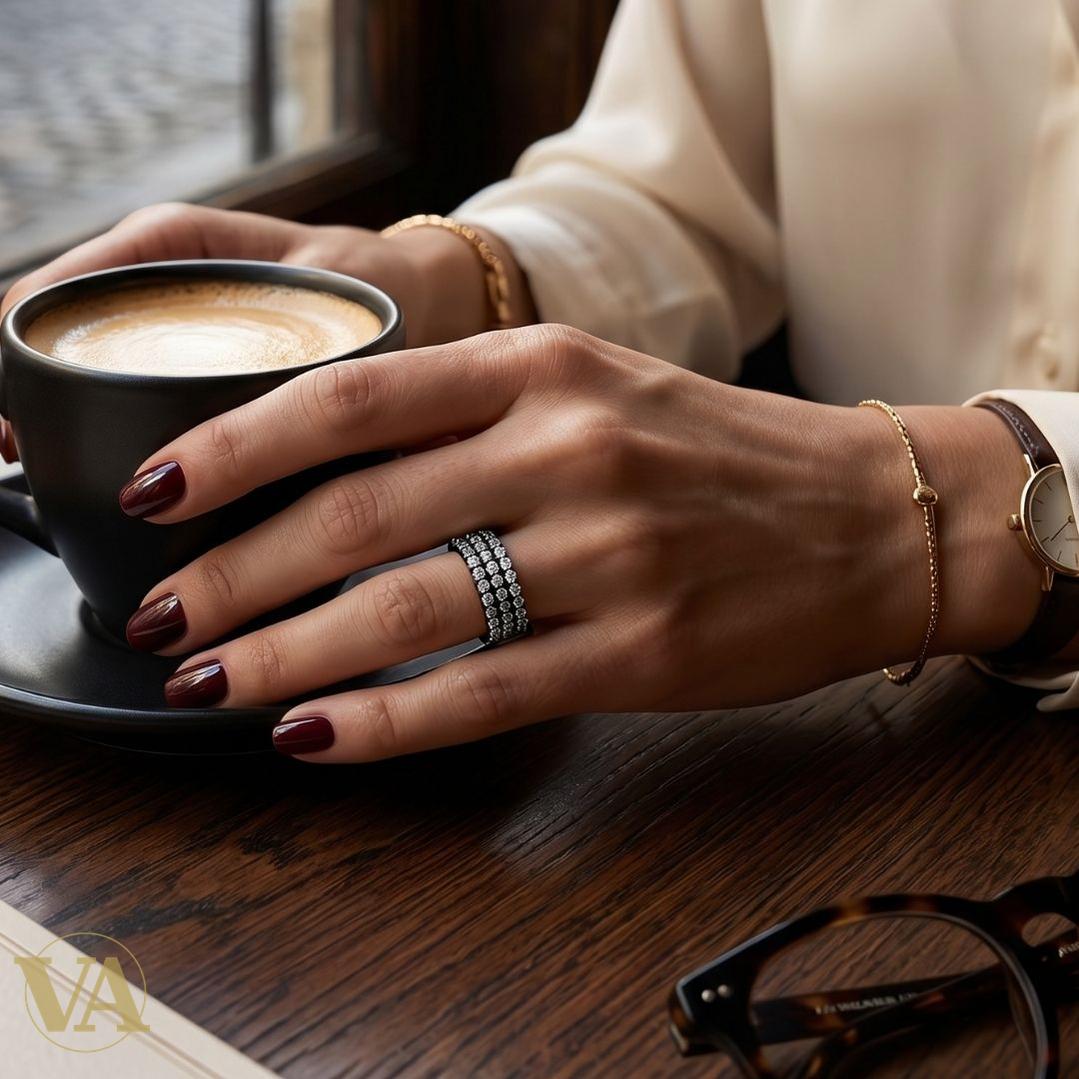 Bague Femme Argent 925 Oxyde de Zirconium Pavé 3 Rangs Noire