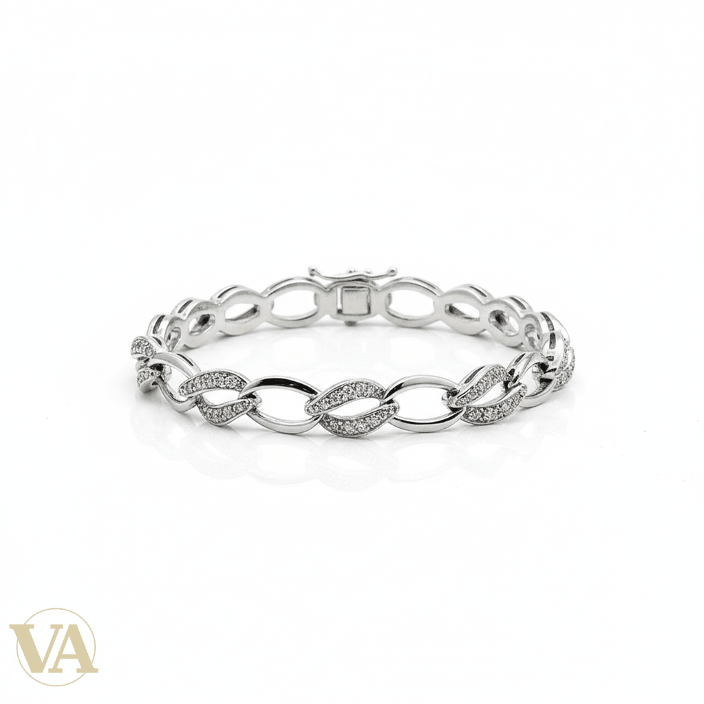 Bracelet Femme en argent 925 – Maillons torsadés pavés de zirconiums - Argent 925 - Vindicta