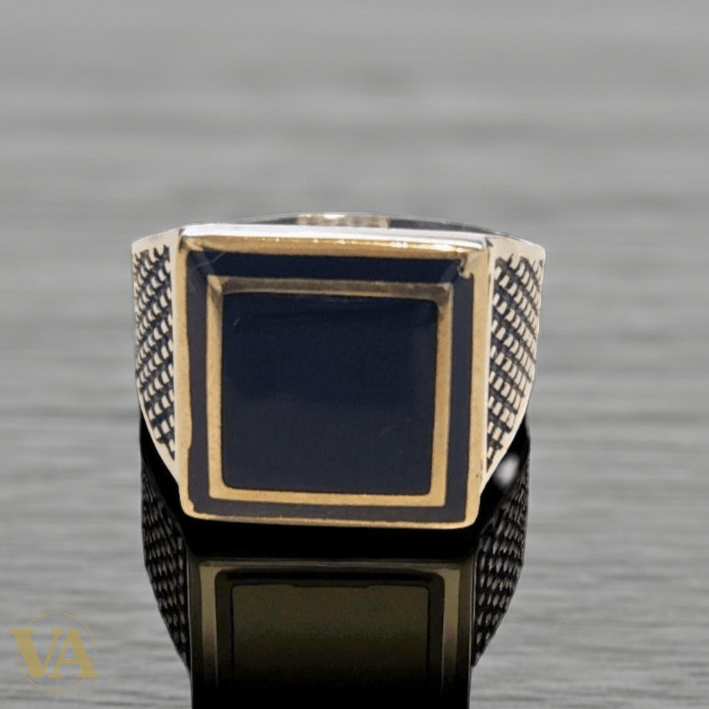 Bague Homme Argent 925 & Onyx noir carré - Argent 925 - Vindicta