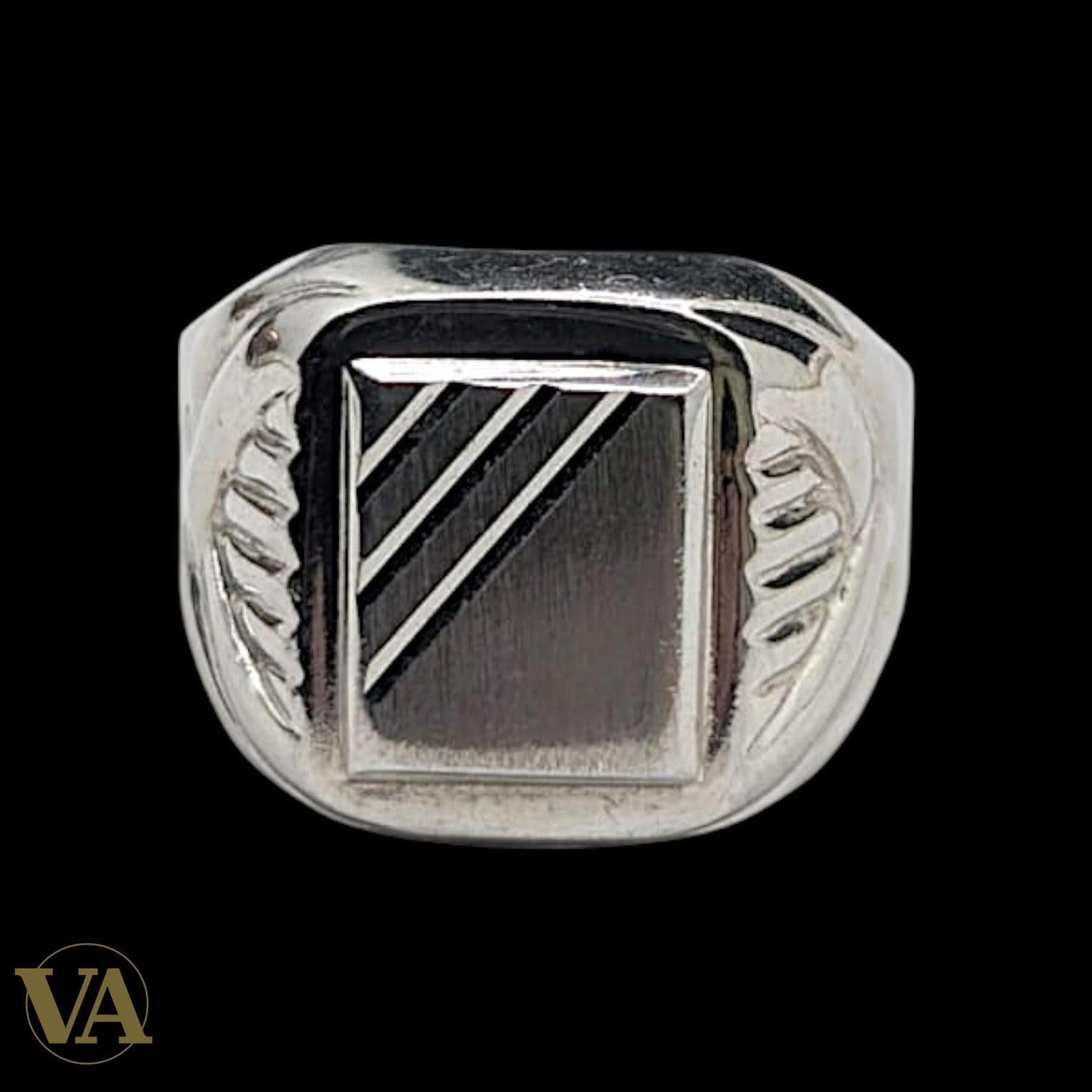 Chevalière Homme Argent 925 Plateau Brossé Rayures Diagonales - Argent 925 - Vindicta