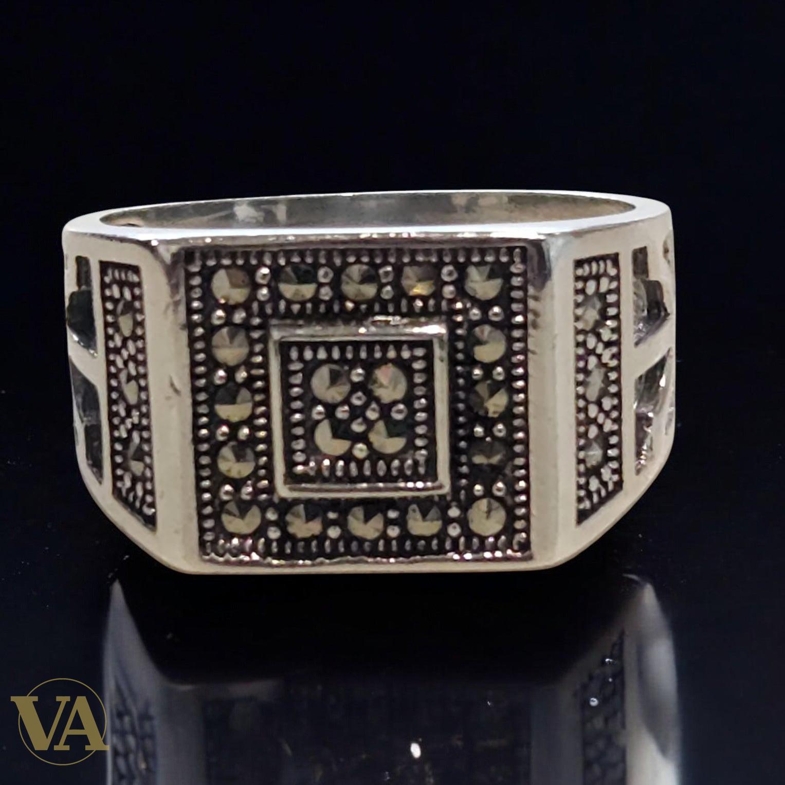 Bague Homme Argent 925 – Marcassites Carrées Vintage