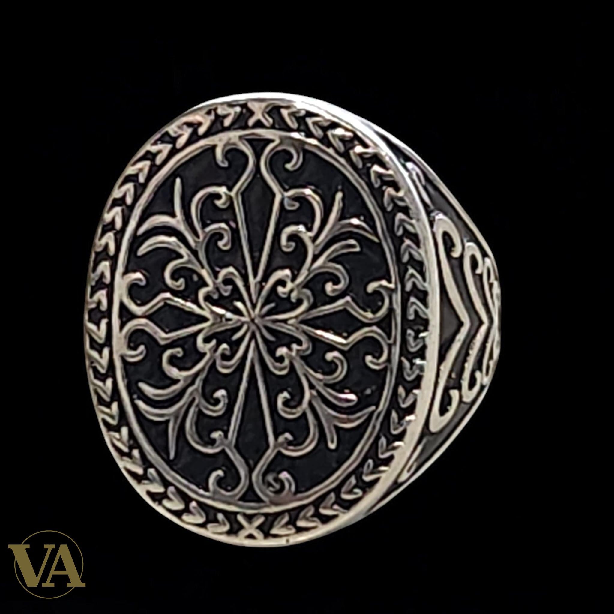 Bague homme argent 925 motif oriental ciselé