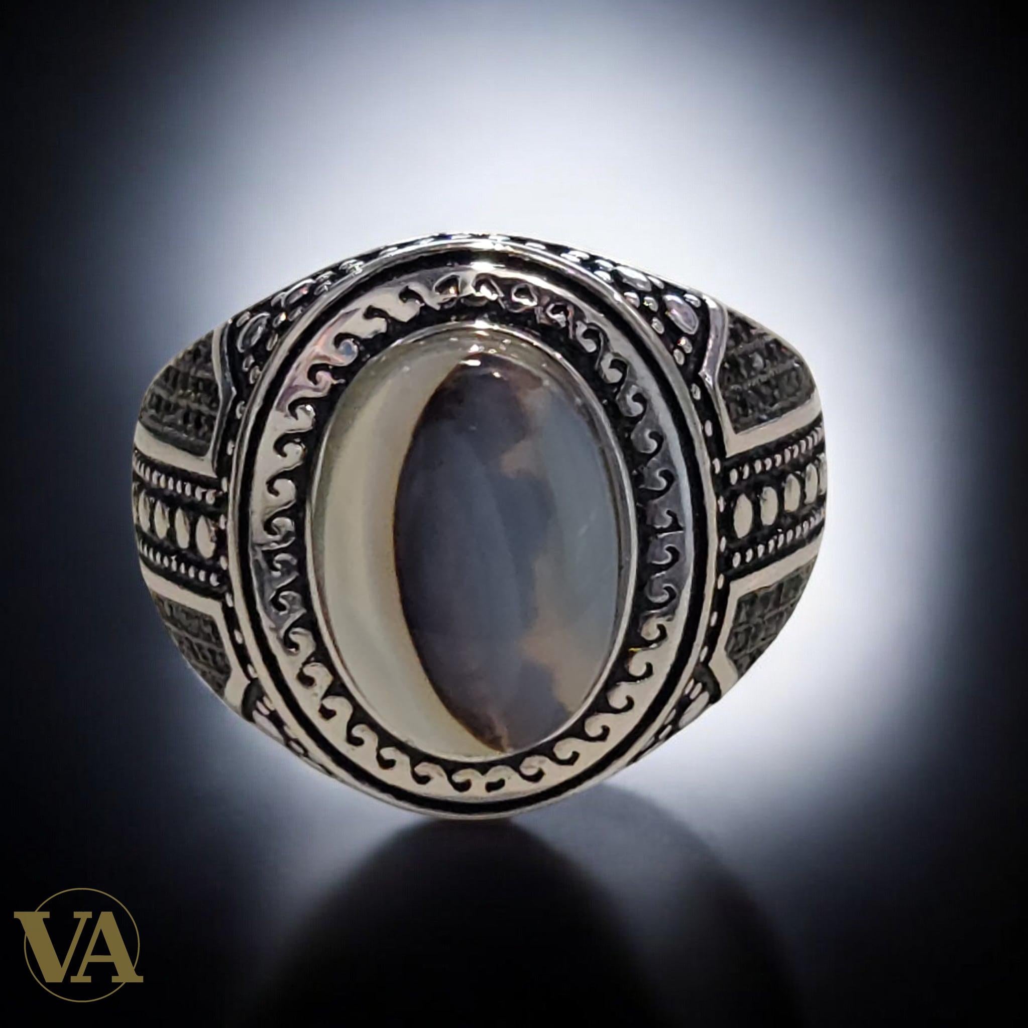 Bague Homme Argent 925 Agate Grise – Élégance Authentique