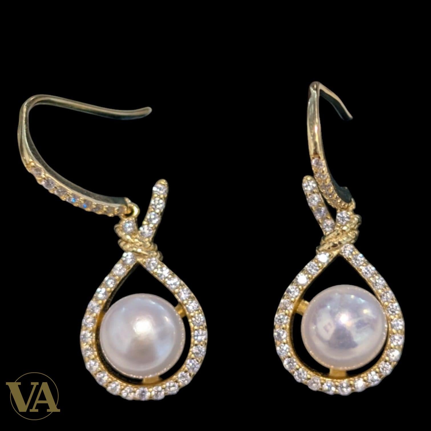 Boucles d’oreilles femme en argent plaqué or, perles & oxydes de zirconium