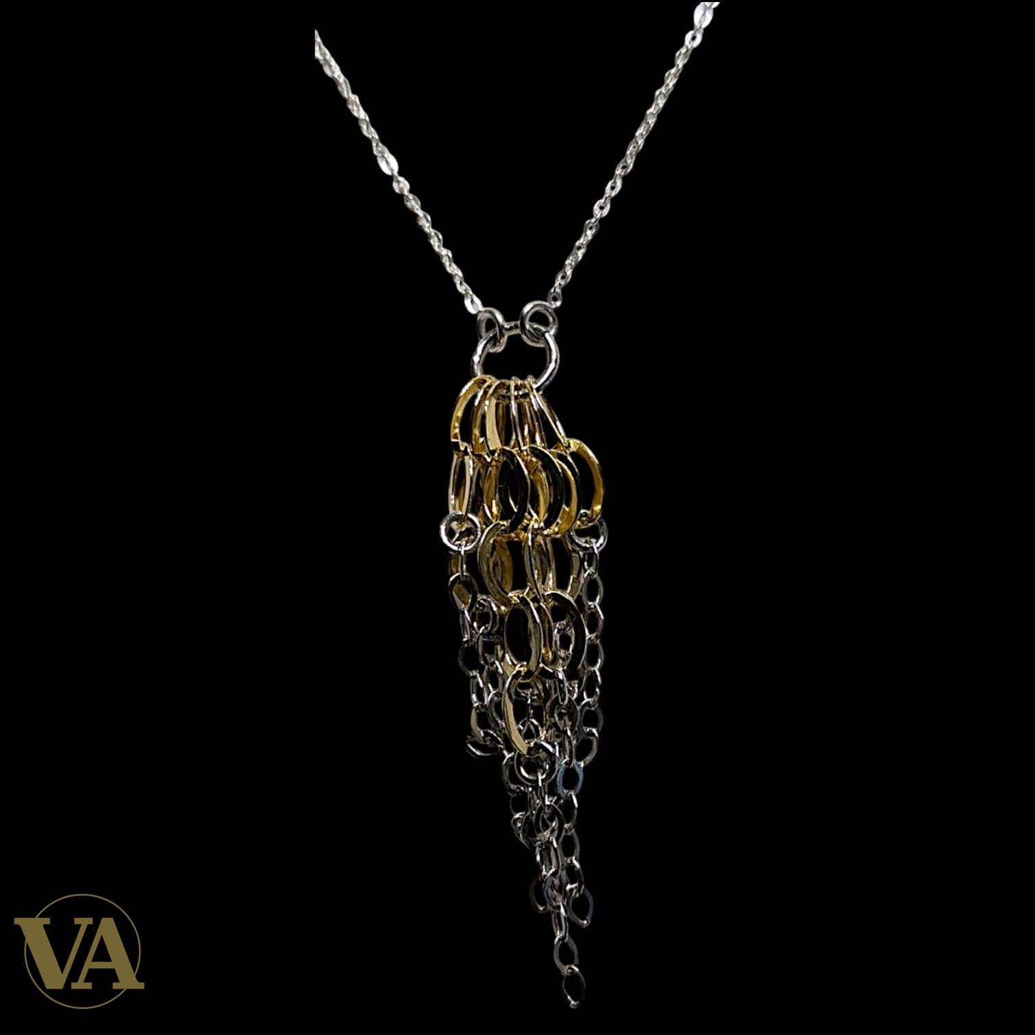 Collier Femme Argent 925 & Plaqué Or — Pendentif Cascade Maillons Bicolore | Bijoux Vindicta