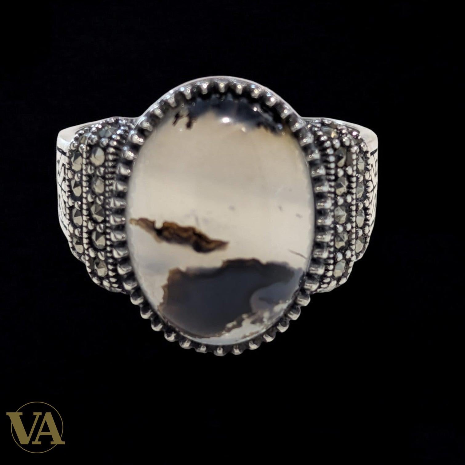 Bague Homme Argent 925 – Agate Dendritique Unique