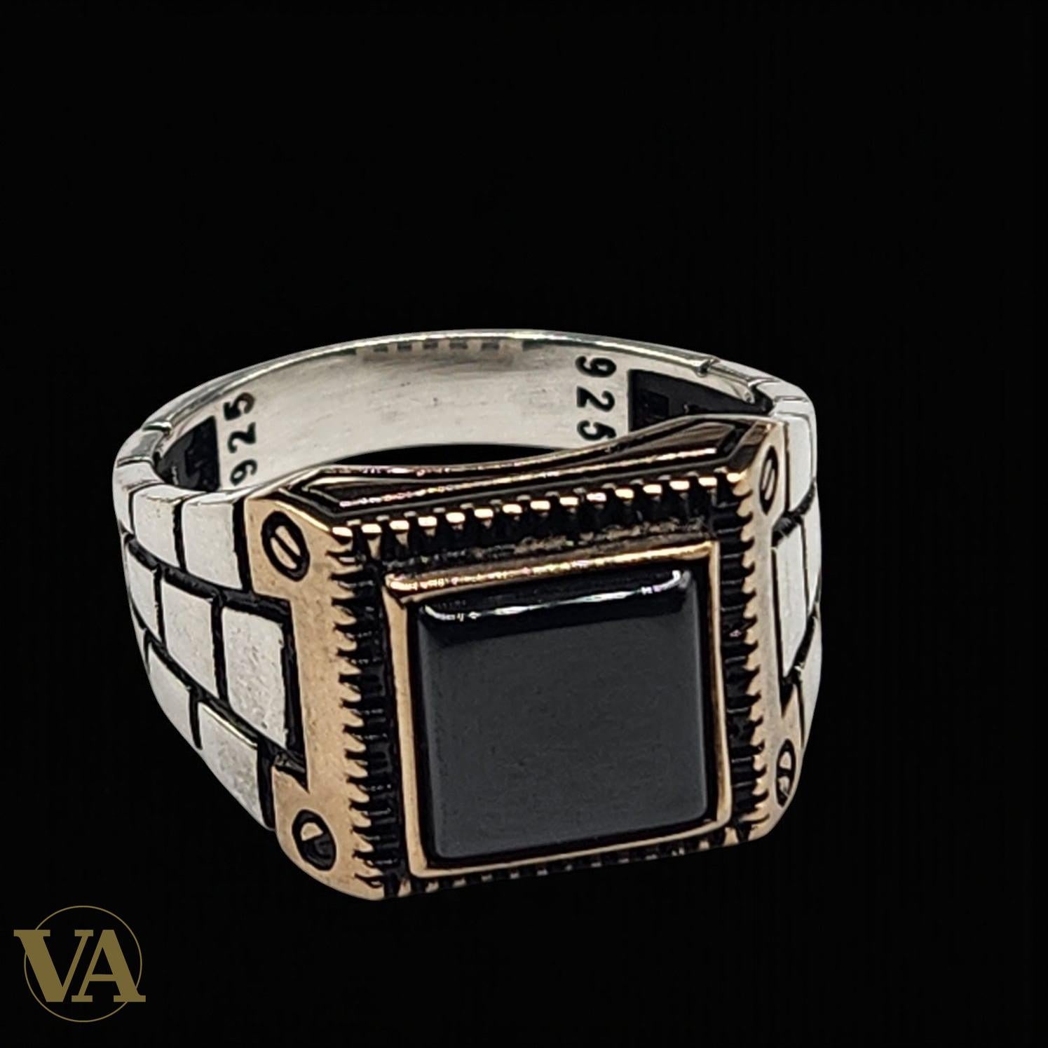 Bague Homme Argent 925 – Design Bicolore avec Onyx Noir
