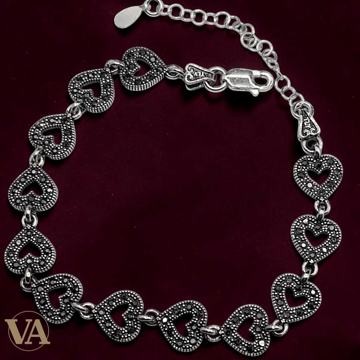 Bracelet Femme Argent 925 Cœurs Marcassite Vintage - Argent 925 - Vindicta