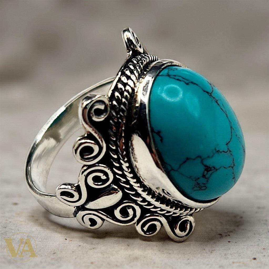 Bague argent 925 T57 cabochon turquoise – Bohème