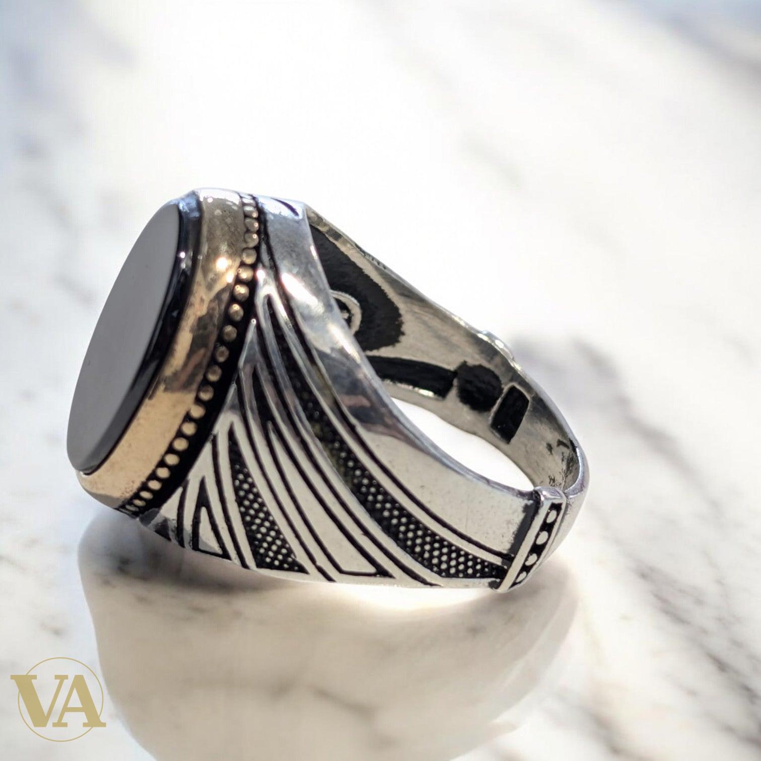 Bague homme – Argent 925 & Plaqué or rose – Onyx noir