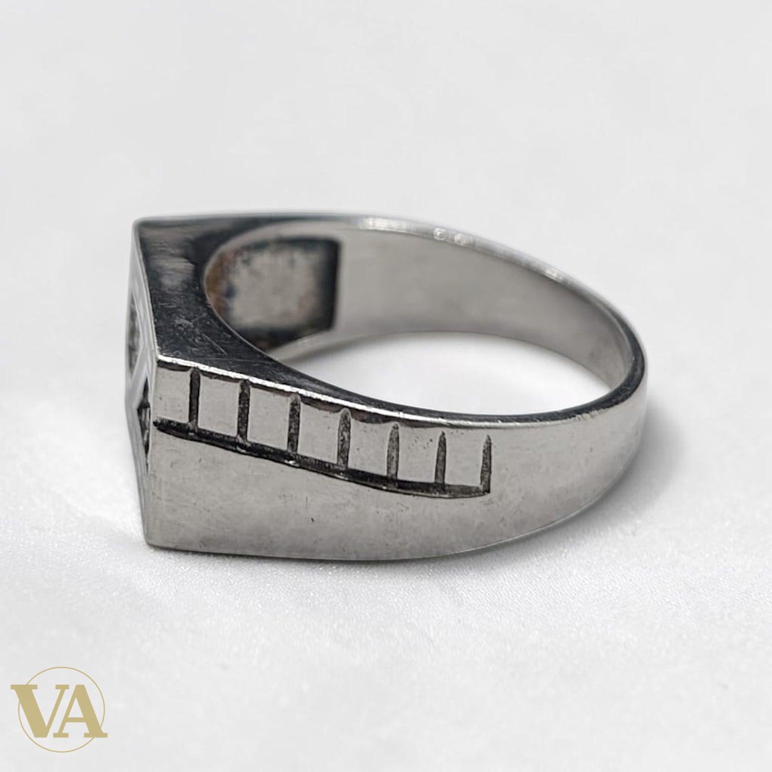 Chevalière Homme Argent 925 Zircons Noirs Art Déco Géométrique - Argent 925 - Vindicta