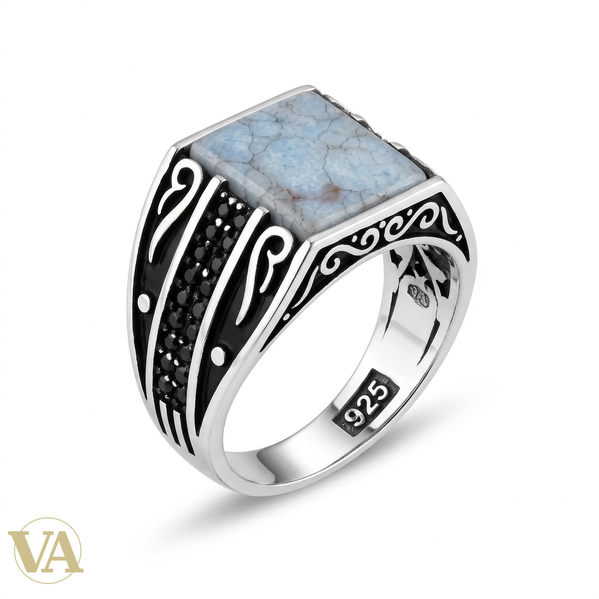 Chevalière Homme Argent 925 – Turquoise Naturelle & Arabesques Ajourées-Vindicta : Bijoux Argent 925 Massif, Luxe et Héritage