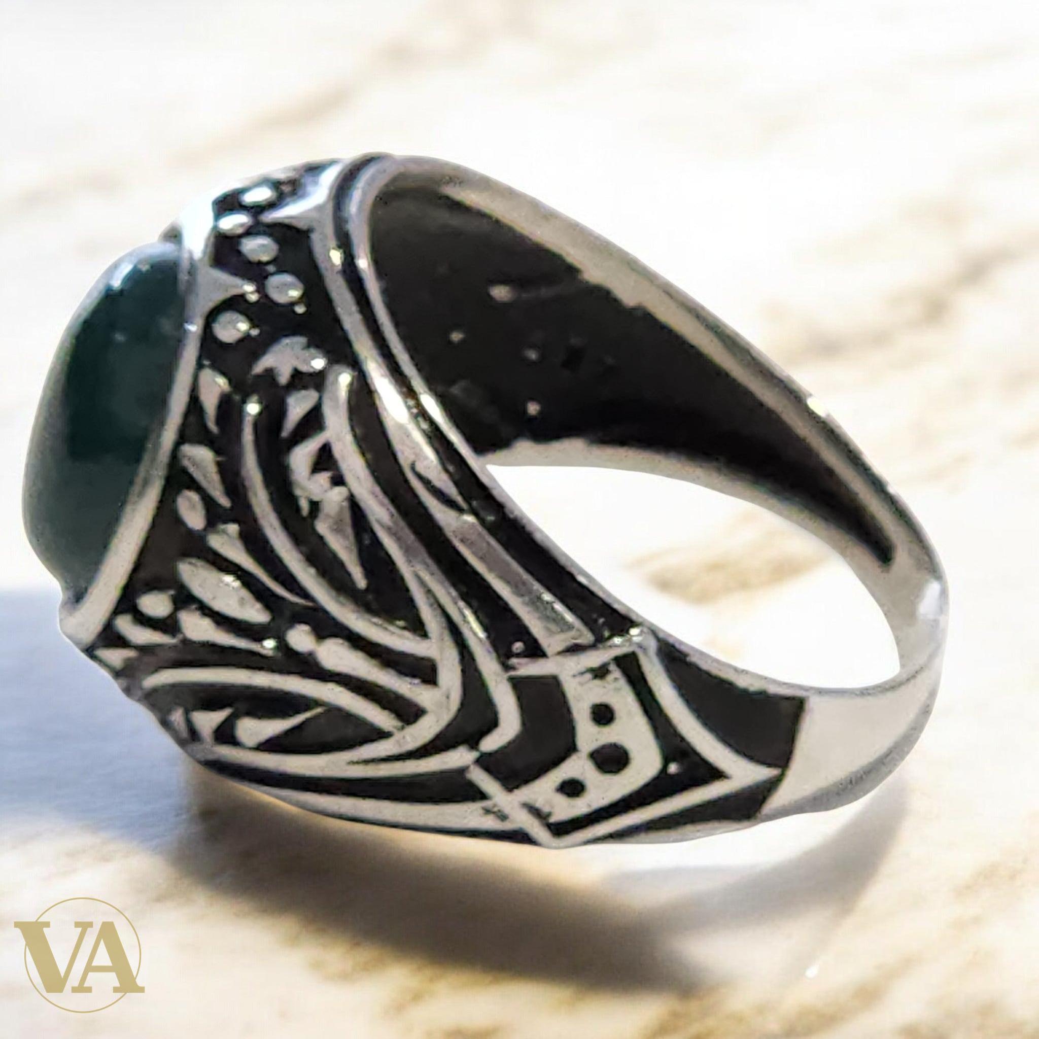 Chevalière Homme Argent 925 – Aventurine Verte Naturelle - Argent 925 - Vindicta