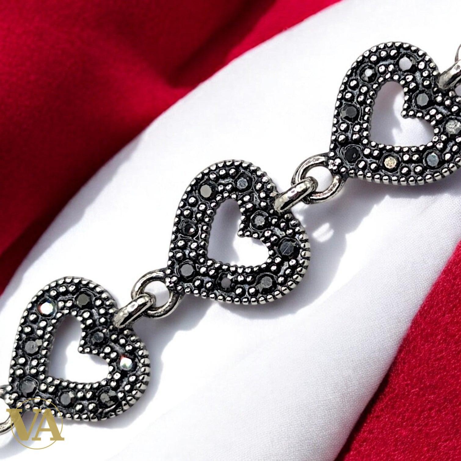 Bracelet Femme Argent 925 Cœurs Marcassite Vintage