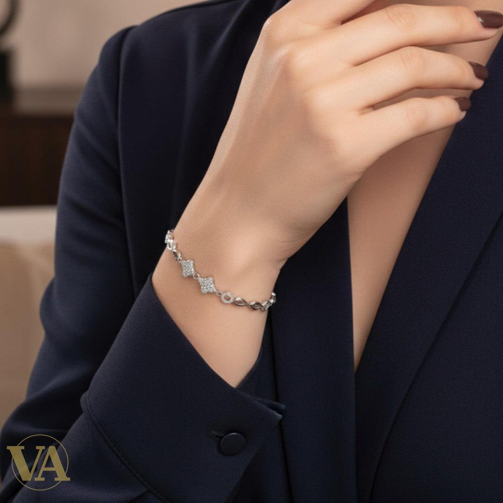 Bracelet femme argent 925 maillons feuilles ajourées
