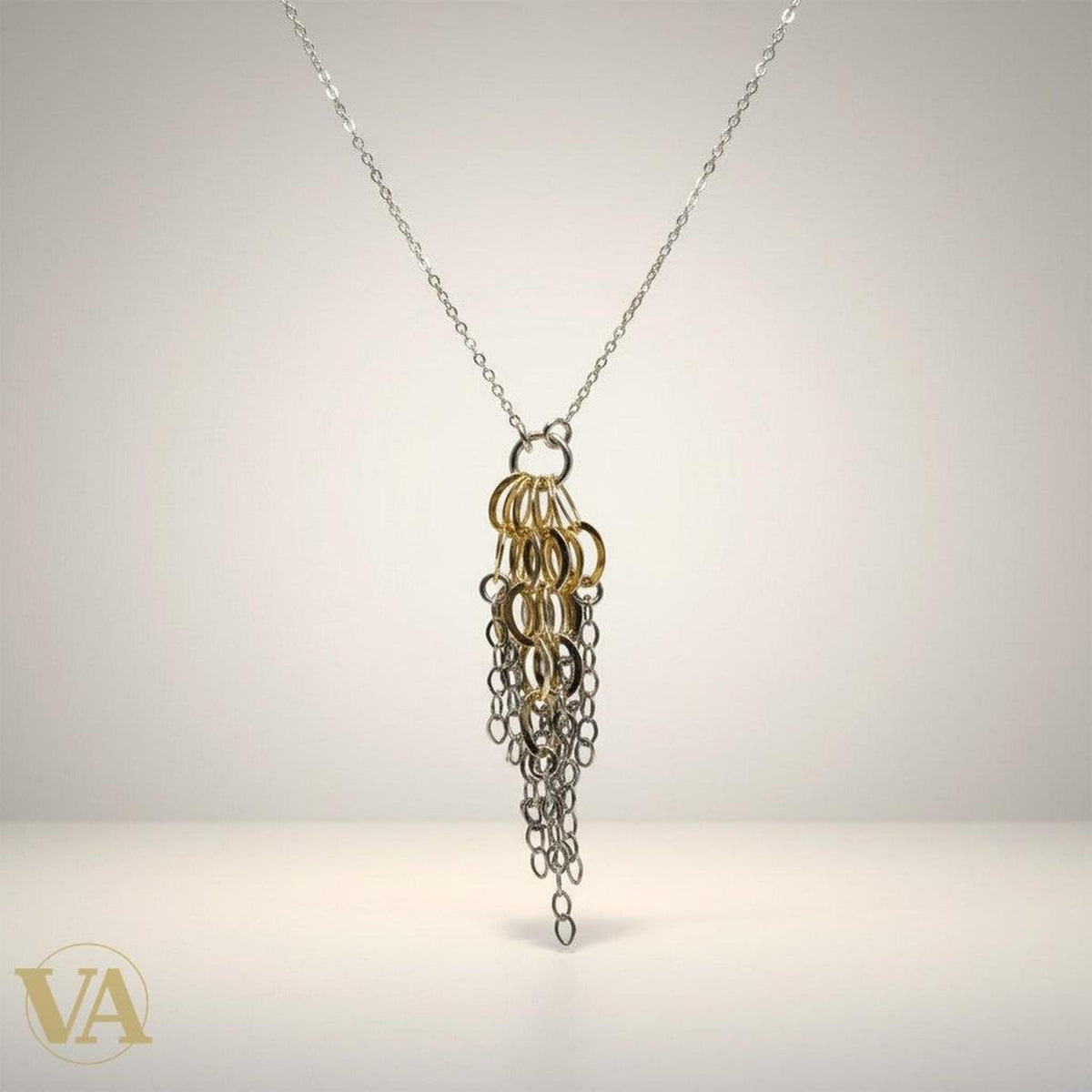 Collier Femme Argent 925 & Plaqué Or — Pendentif Cascade Maillons Bicolore