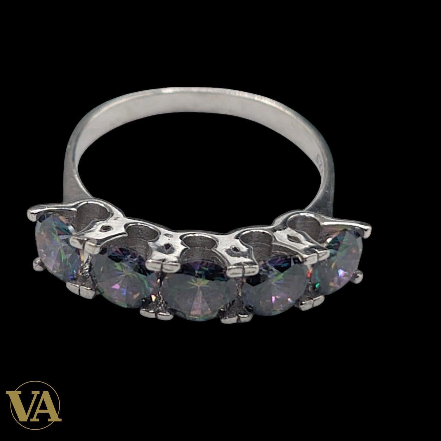 Bague femme Argent 925 Massif Topaze Mystique Multi-Pierres