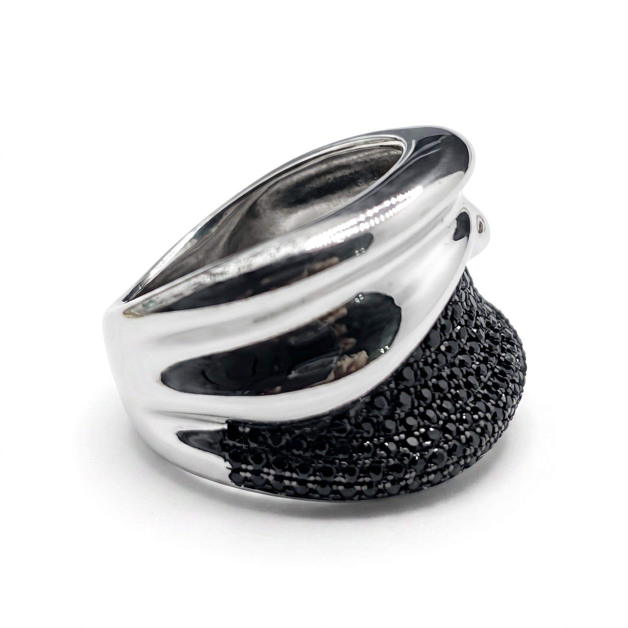 Bague Femme Argent 925 Bicolore Pavé Zirconium Noir Design Sculptural-Vindicta : Bijoux Argent 925 Massif, Luxe et Héritage