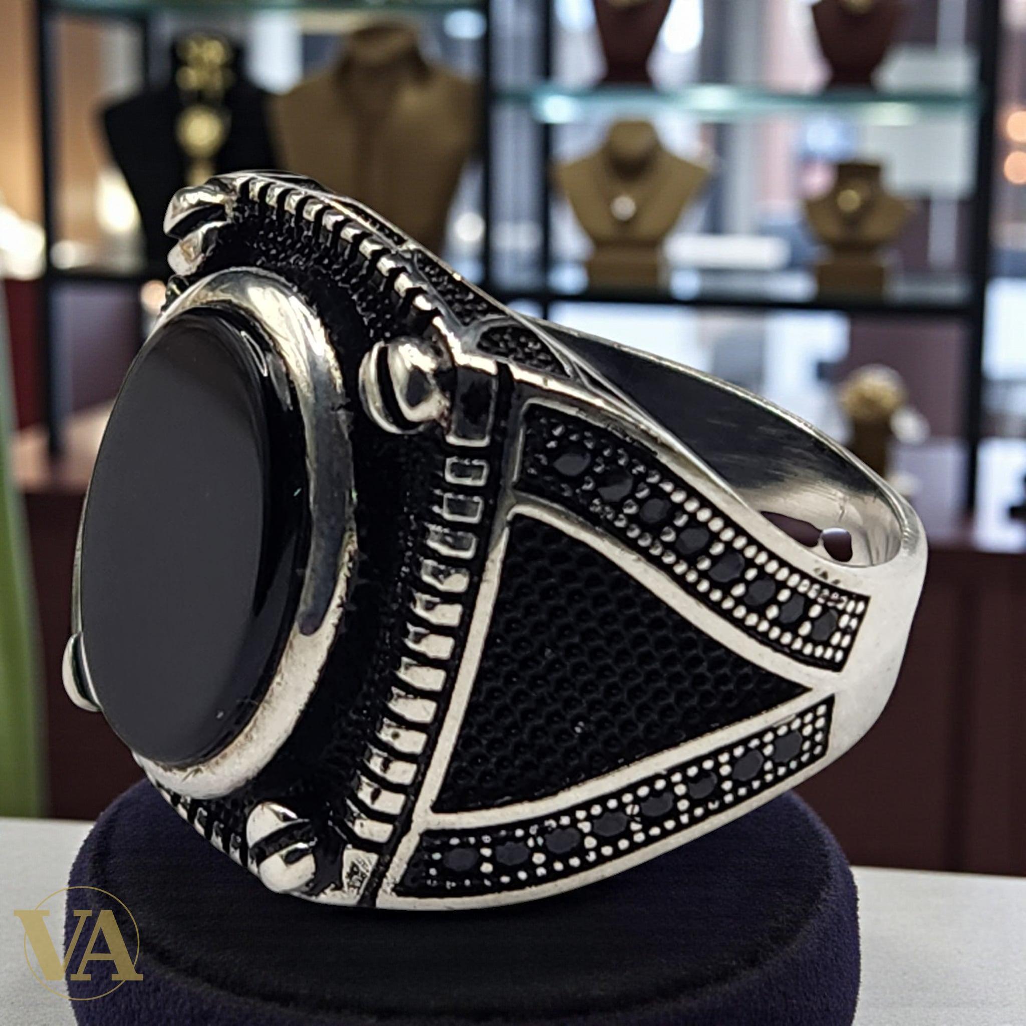 Bague Homme en Argent 925 & Onyx Noir – Design Viril | Bijoux Vindicta