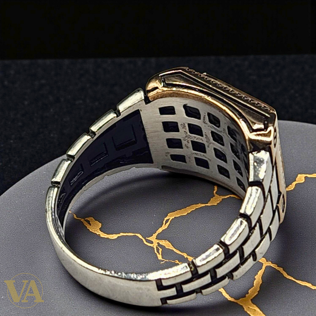 Bague Homme Argent 925 – Design Bicolore avec Onyx Noir