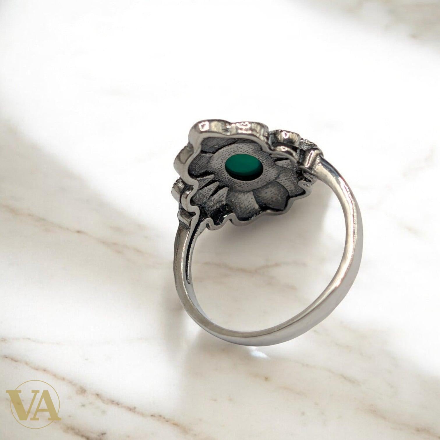 Bague Femme en argent 925 & aventurine verte – Marcassite