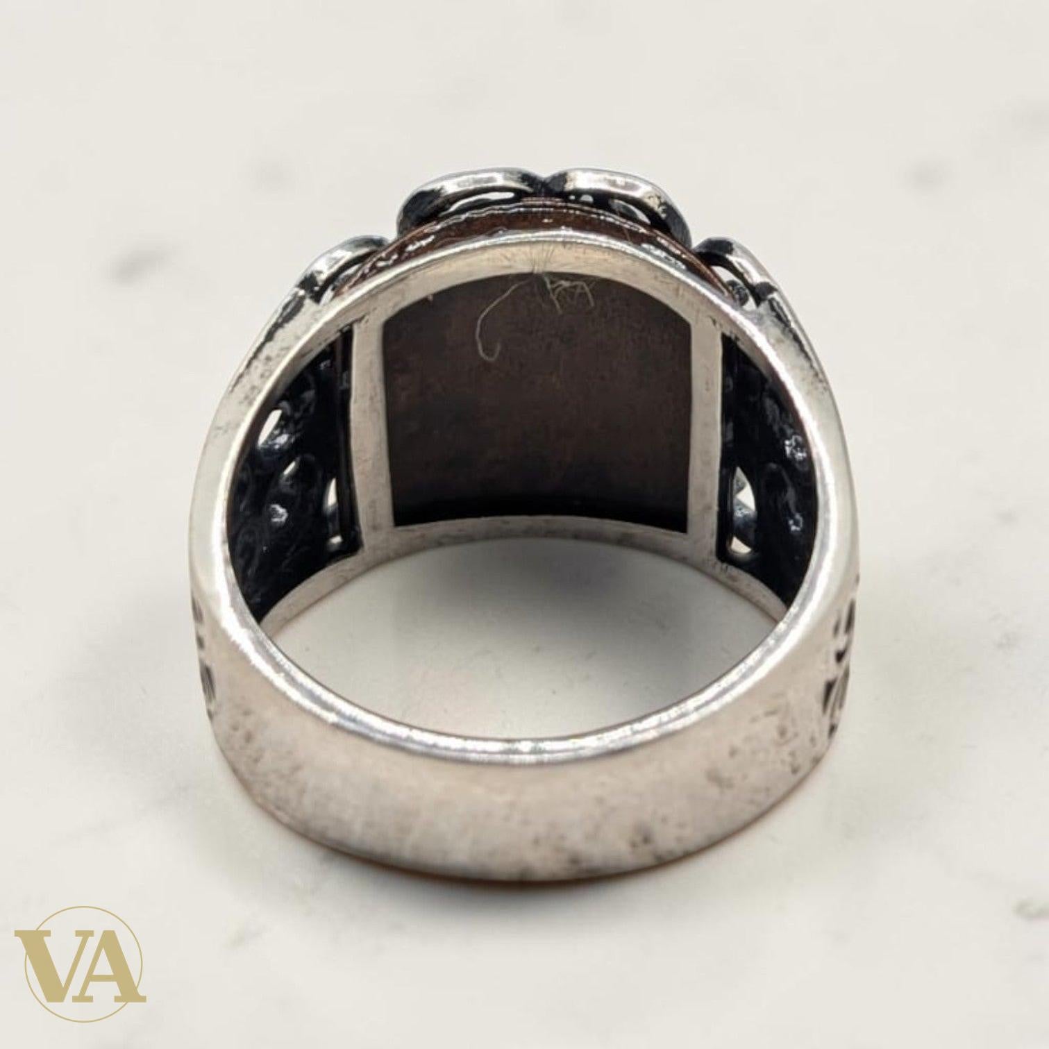 Chevalière Homme Argent 925 Arabesques Ajourées Cornaline-Vindicta : Bijoux Argent 925 Massif, Luxe et Héritage