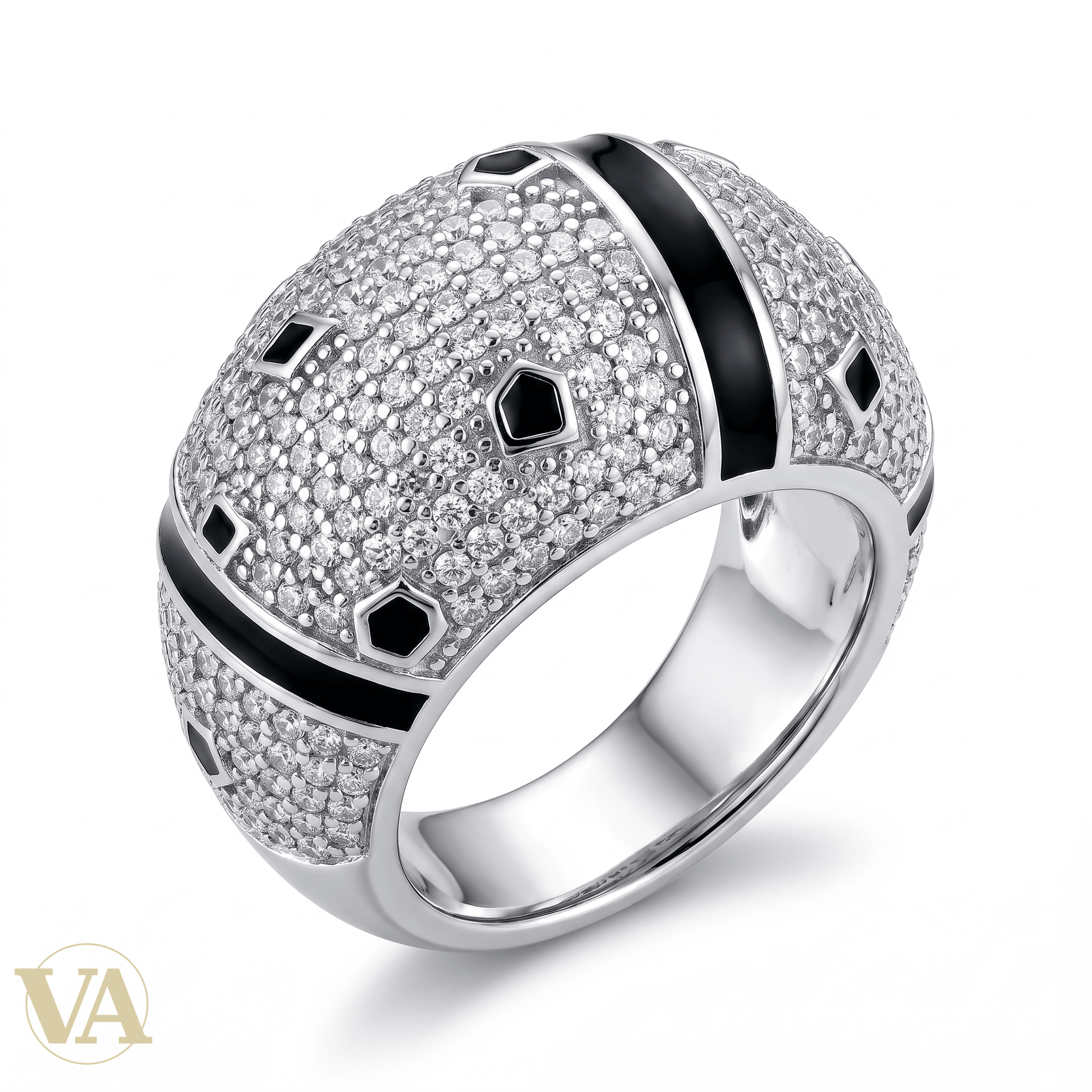 Bague Homme Argent 925 Dôme Pavé Zircons Onyx Noir - Argent 925 - Vindicta