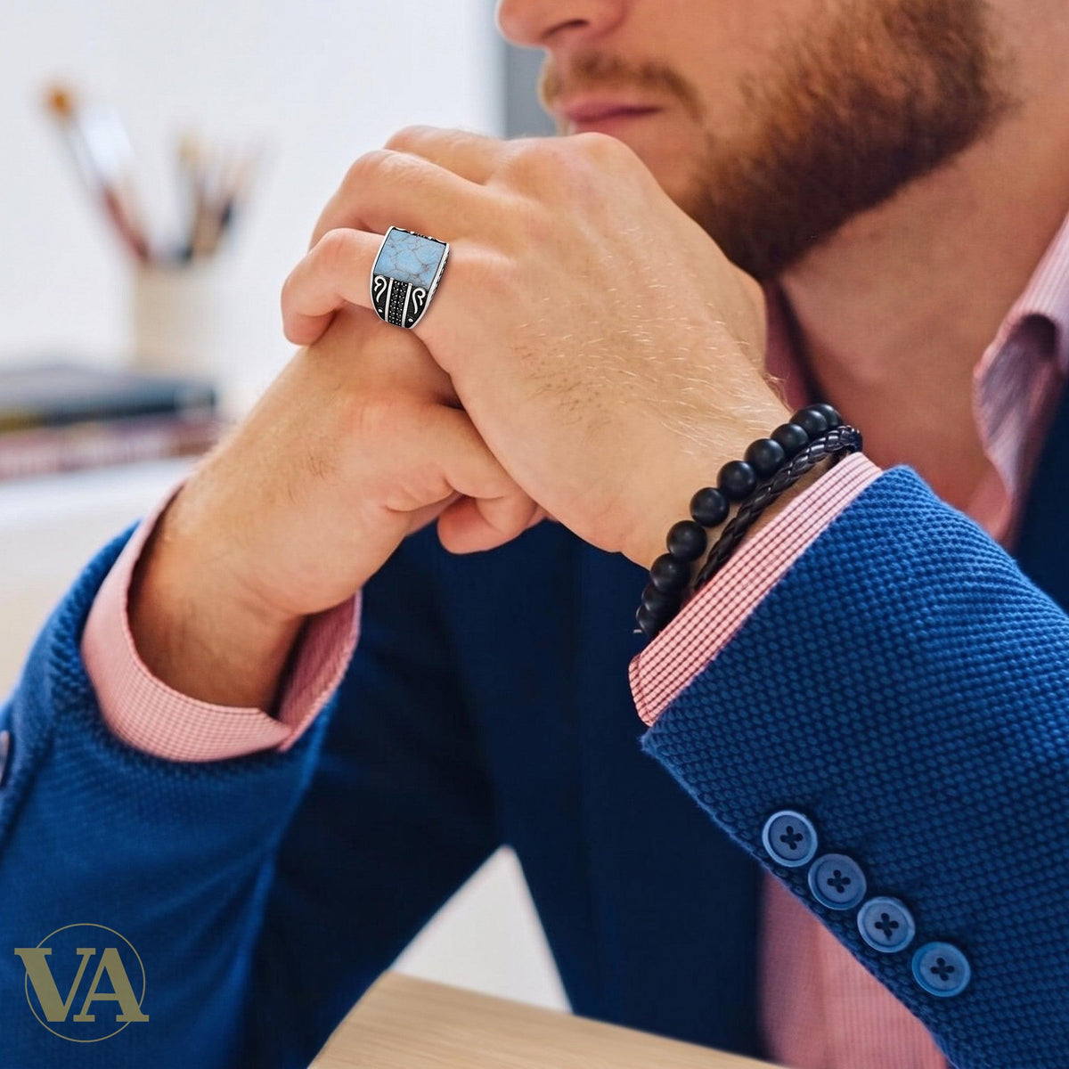 Chevalière Homme Argent 925 – Turquoise Naturelle & Arabesques Ajourées-Vindicta : Bijoux Argent 925 Massif, Luxe et Héritage