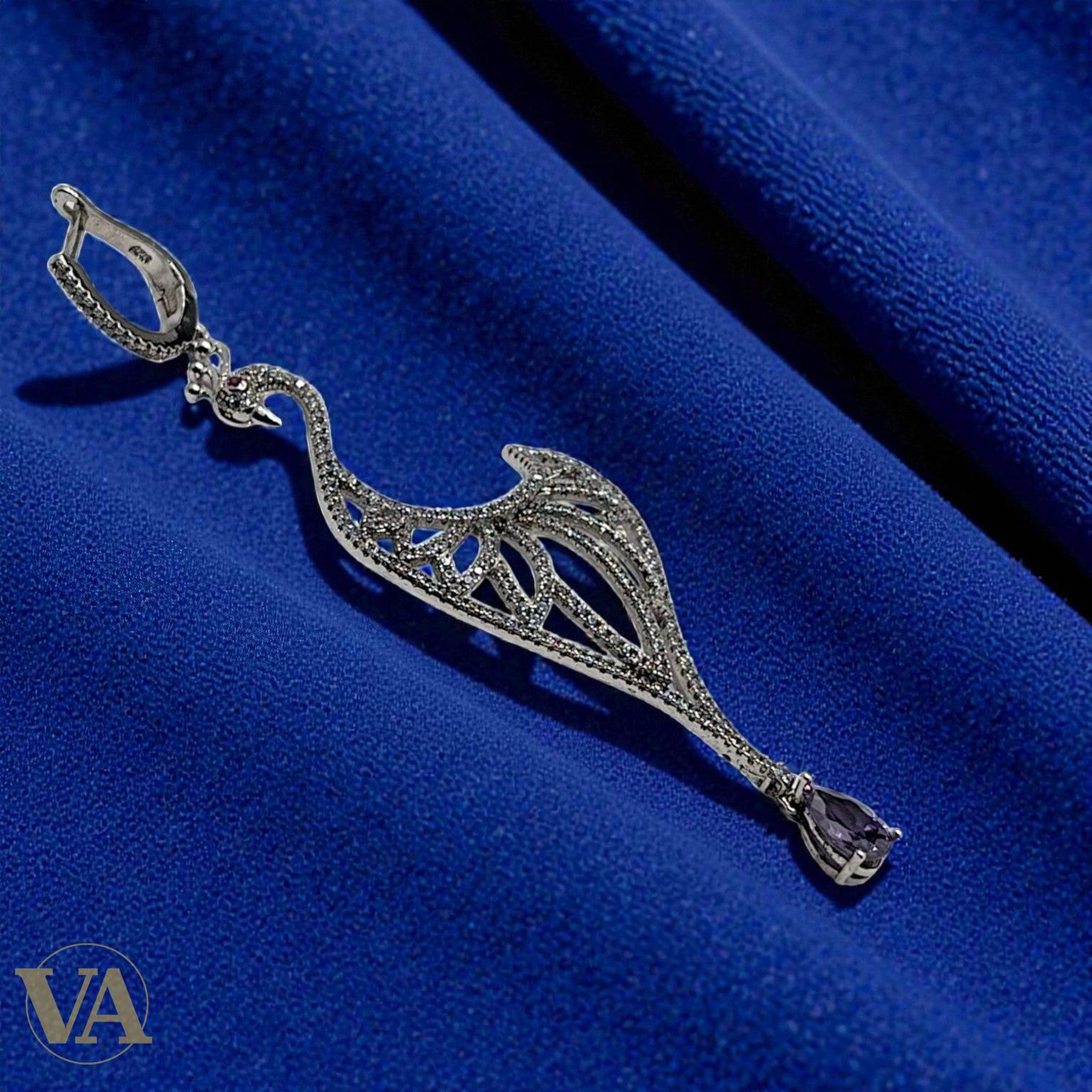 Boucles d'Oreilles Femme Argent 925 Paon et Améthyste - Argent 925 - Vindicta