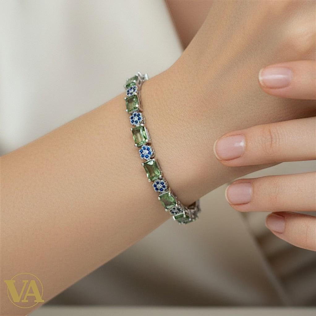 Bracelet Femme Argent 925 Sultanite Reflets Changeants Vintage