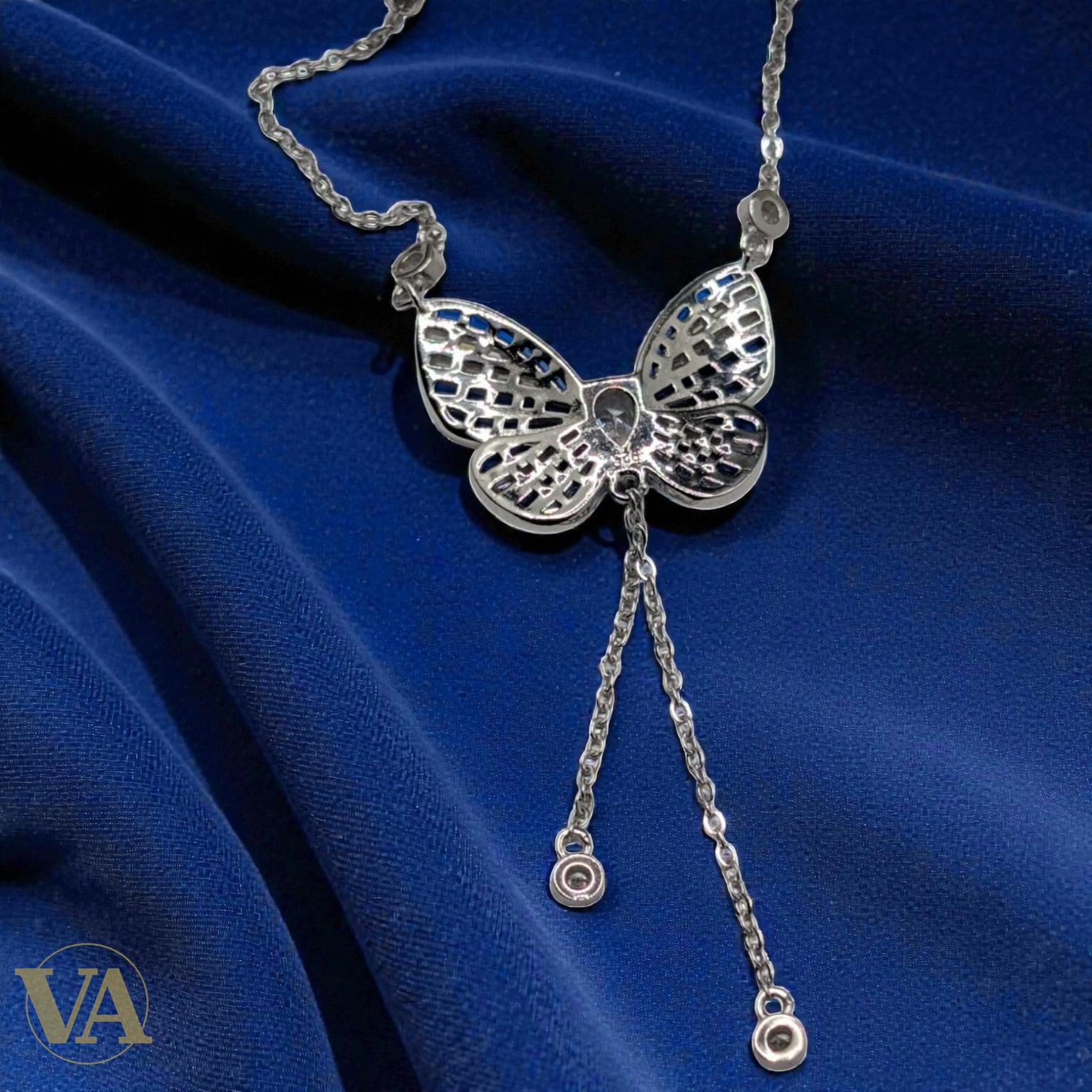 Collier Papillon Argent 925 — Zircons Verts et Blancs