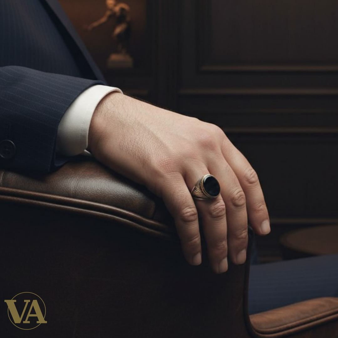 Bague homme – Argent 925 & Plaqué or rose – Onyx noir