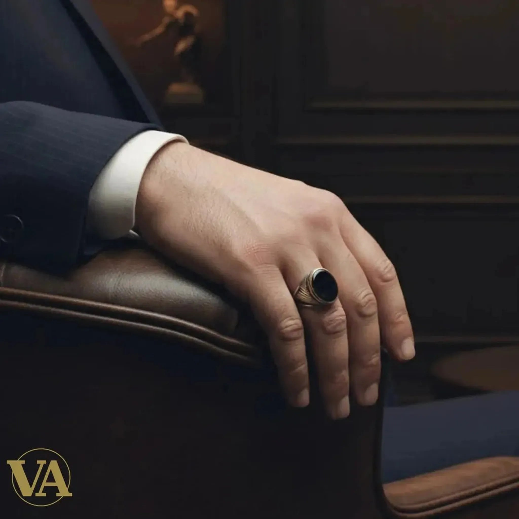 Bague homme – Argent 925 & Plaqué or rose – Onyx noir | Bijoux Vindicta