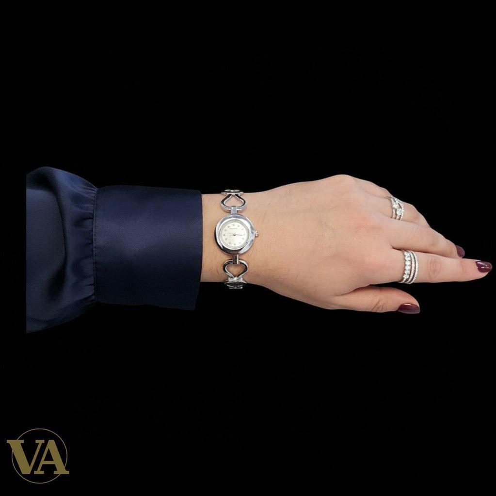 Montre Femme Argent 925 – Bracelet Cœurs & Cadran Rond Quartz