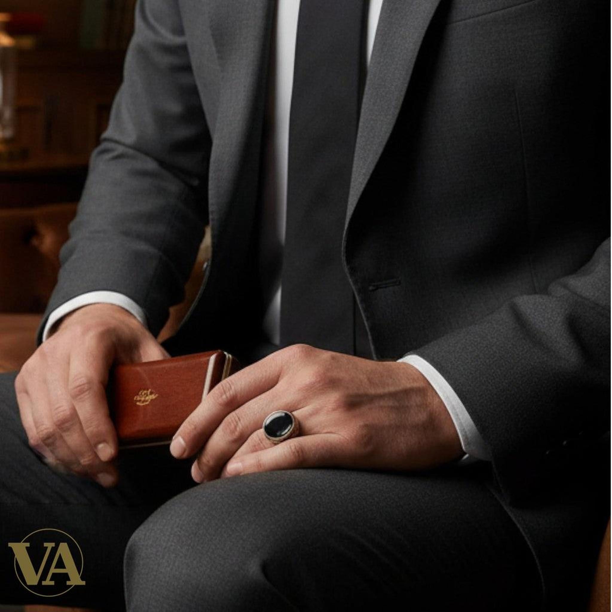 Bague homme – Argent 925 & Plaqué or rose – Onyx noir | Bijoux Vindicta