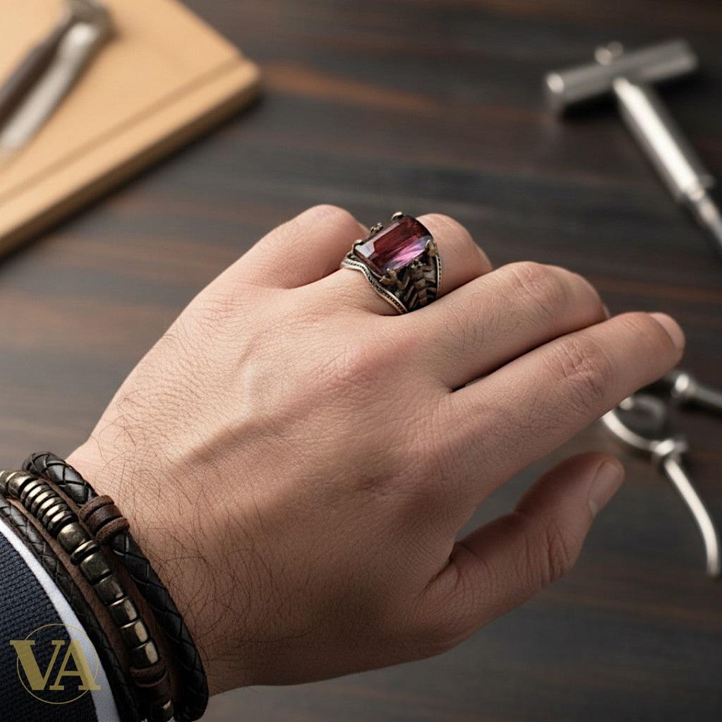 Chevalière Homme Argent 925 Pierre Rouge Motif Scorpion
