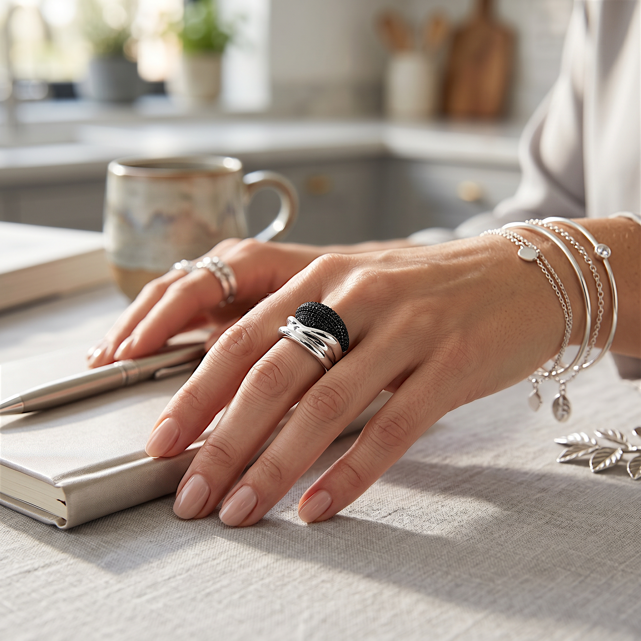 Bague Femme Argent 925 Bicolore Pavé Zirconium Noir Design Sculptural-Vindicta : Bijoux Argent 925 Massif, Luxe et Héritage