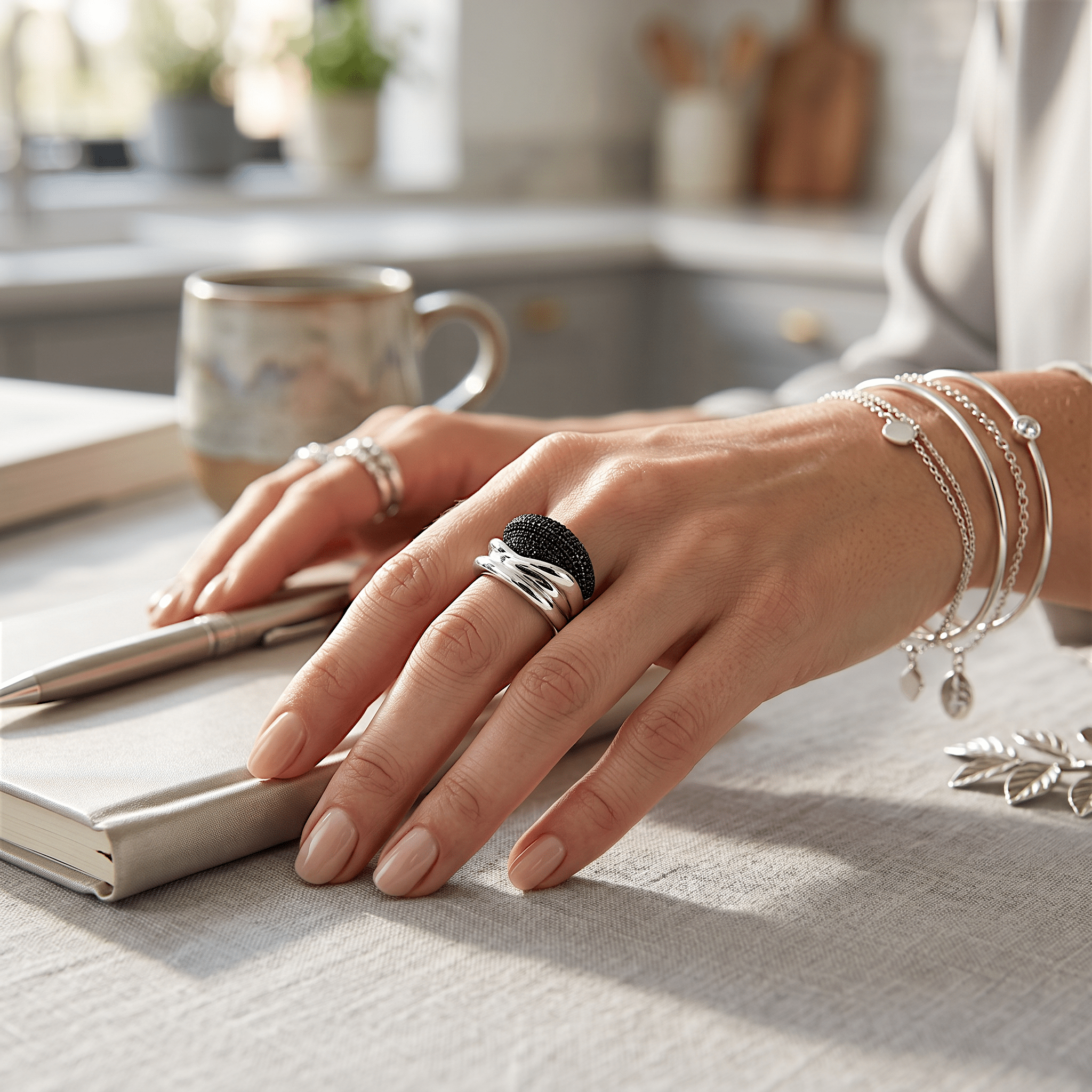 Bague Femme Argent 925 Bicolore Pavé Zirconium Noir Design Sculptural - Argent 925 - Vindicta