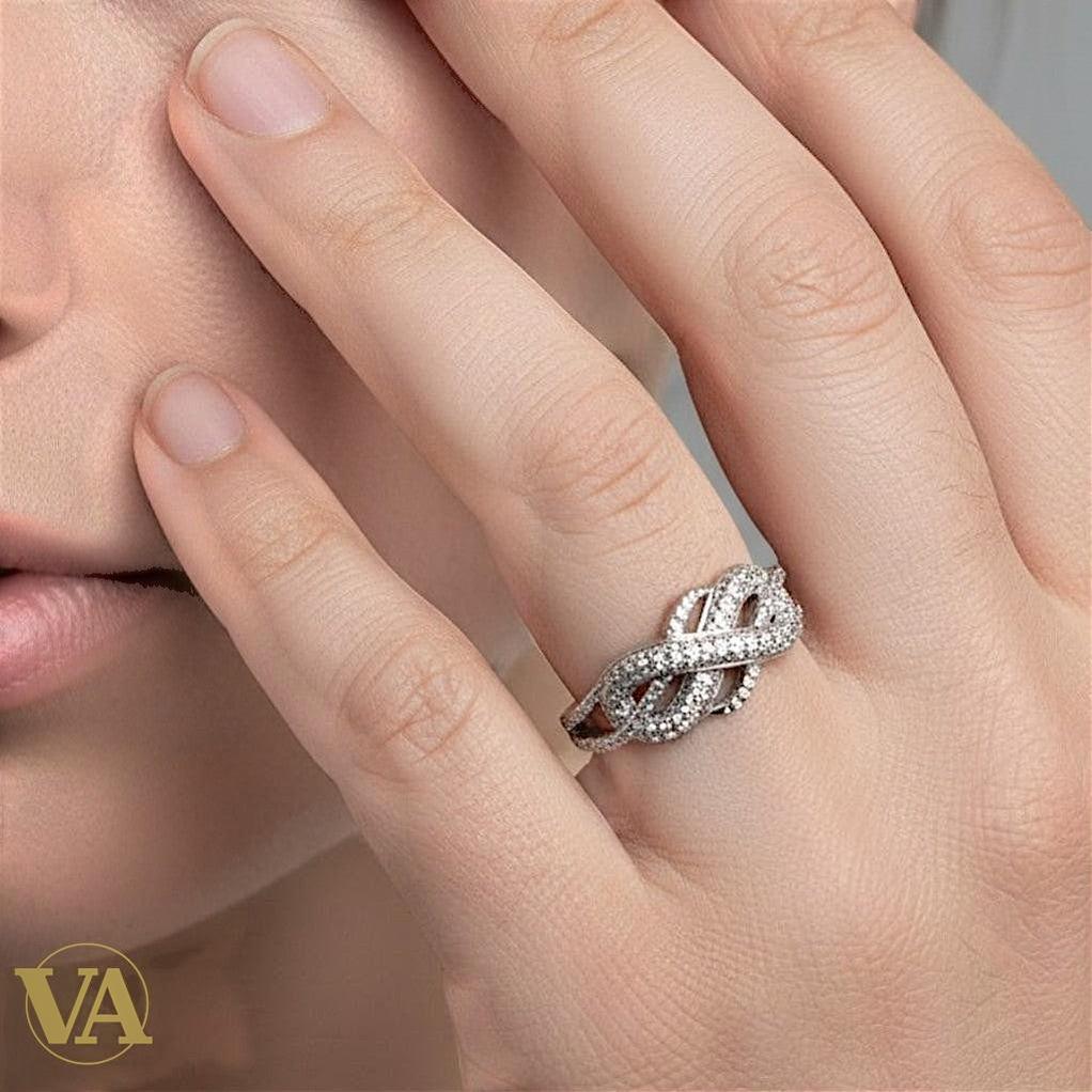 Bague Femme Argent 925 Infini Oxydes de Zirconium - Design Tressé